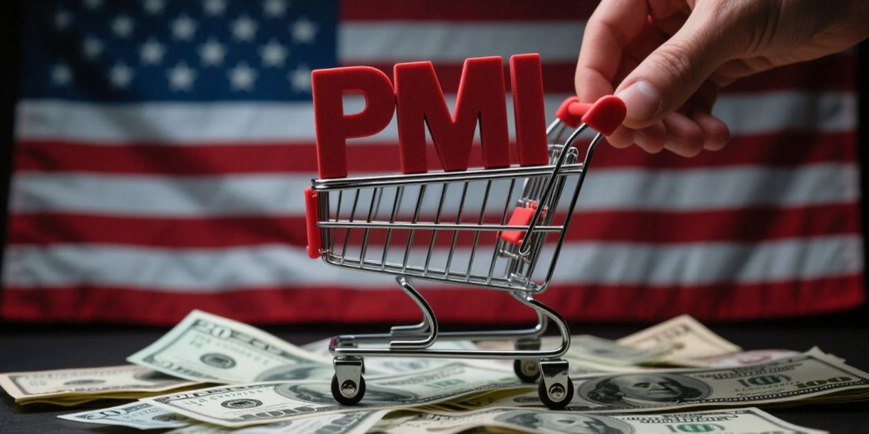 米PMIの動向を示すグラフとドル紙幣